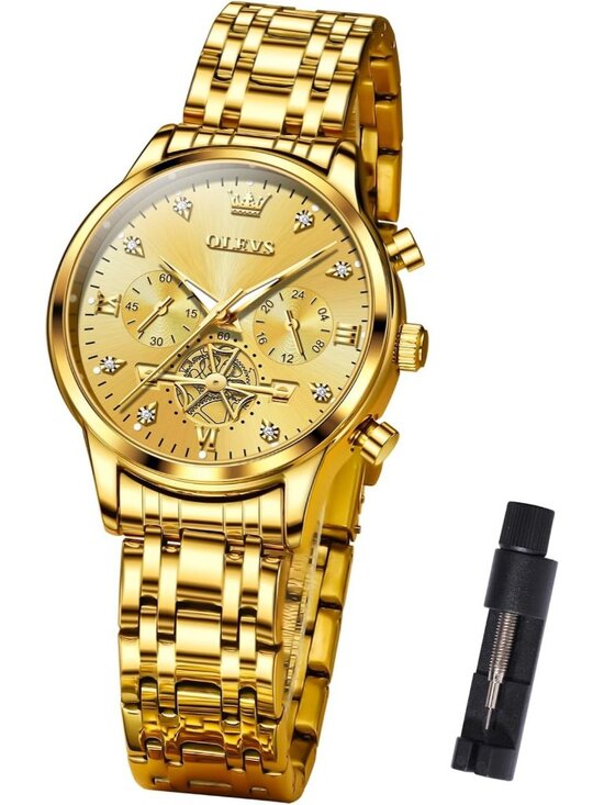 Women\'s All Gold Analog Quartz Stainless Steel Relog Mujer Waterproof Watch main image 6